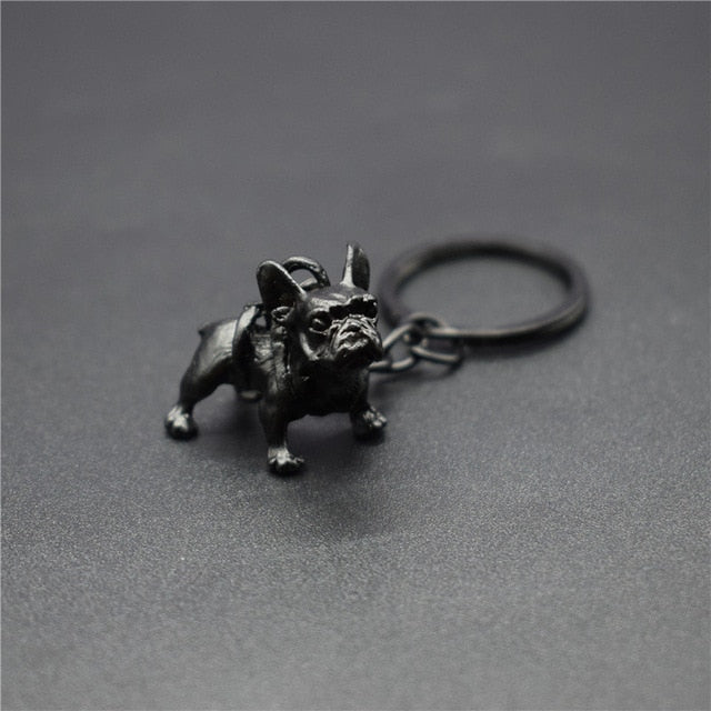 Kytrun Retro 3 Colors 3D French Bulldog Key Chains Cute Metal French Bulldog Dog Keychains Keyrings Pet Jewelry Best Gift Black Gun